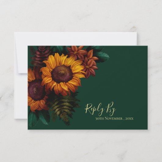  Herfst Groene Zonnebloem Rustieke Fall Wedding RSVP Kaartje (Voorkant)
