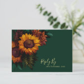  Herfst Groene Zonnebloem Rustieke Fall Wedding RSVP Kaartje (Staand voorkant)