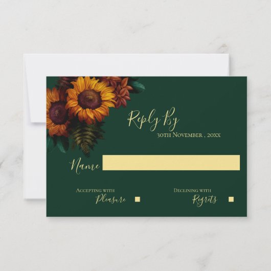  Herfst Groene Zonnebloem Rustieke Fall Wedding RSVP Kaartje