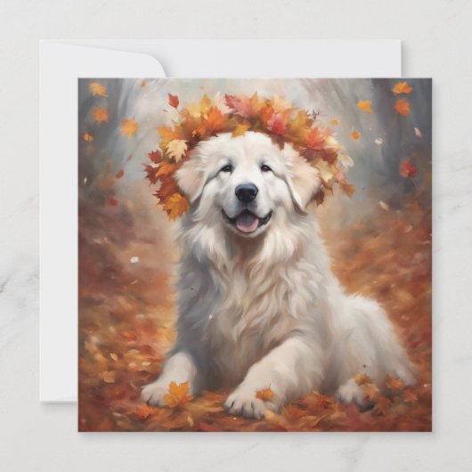 Herfst - Grote Pyreneeën Gelukkige Puppy 2 Feestdagenkaart (Voorkant)