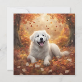 Herfst - Grote Pyreneeën Gelukkige Puppy Feestdagenkaart