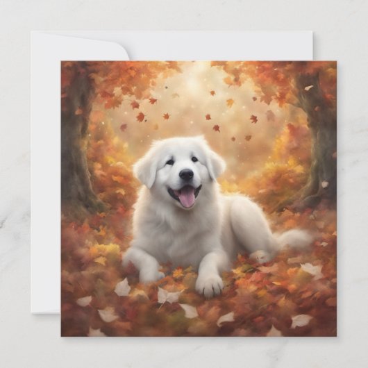 Herfst - Grote Pyreneeën Gelukkige Puppy Feestdagenkaart (Voorkant)