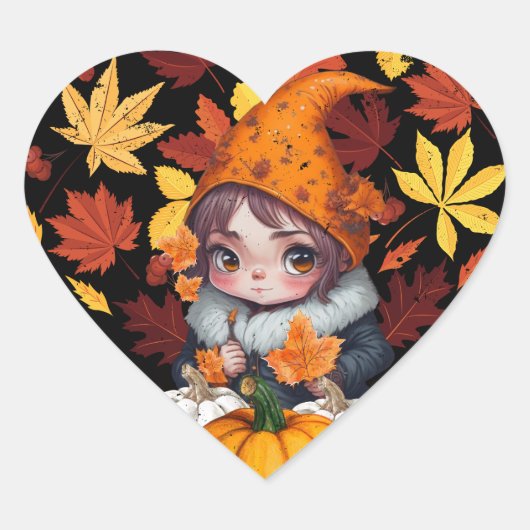 Herfst Hallo Vibes Gnome Pompoen Hart Sticker (Voorkant)