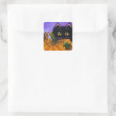 Herfst Halloween Black Cat Mouse Creationarts Vierkante Sticker (Tas)