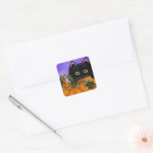 Herfst Halloween Black Cat Mouse Creationarts Vierkante Sticker (Envelop)