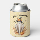 Herfst Halloween Ghost met pompoenen en zonnebloem Blikjeskoeler (Blikje Voorkant)