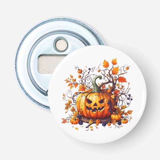 herfst Halloween grappige pompoen Button Flesopener (Voorkant)