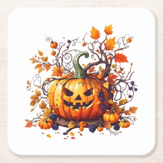 herfst Halloween grappige pompoen Kartonnen Onderzetters (Voorkant)