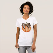 Herfst Halloween Pompoen Leopard Pattern Bow T-shirt (Voorkant volledig)