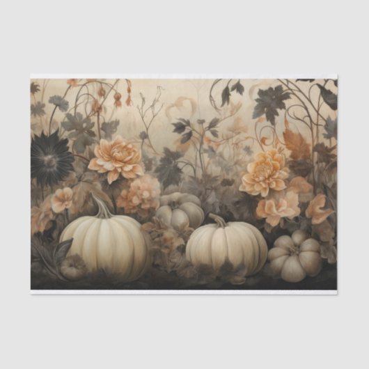 Herfst Halloween Pompoen met Bloemen Decoupage Tissuepapier (Voorkant)