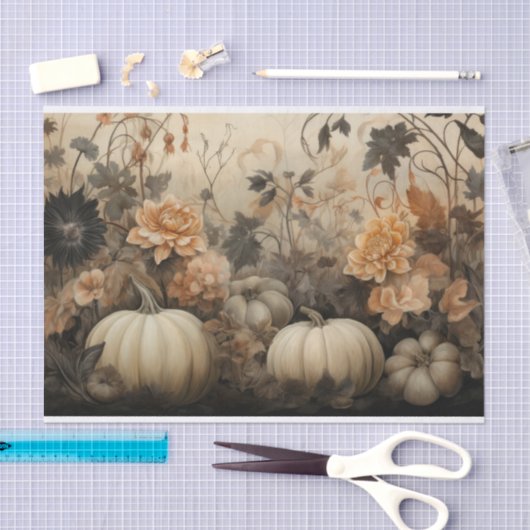 Herfst Halloween Pompoen met Bloemen Decoupage Tissuepapier (Craft)