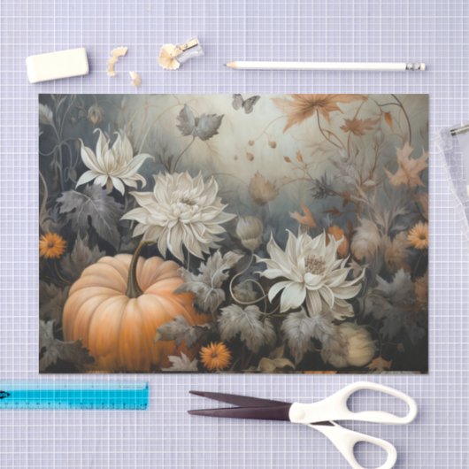 Herfst Halloween Pompoen met Bloemen Decoupage Tissuepapier (Craft)