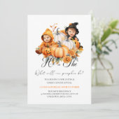 Herfst Halloween Pumpkin Baby Geslacht onthullen Kaart (Staand voorkant)