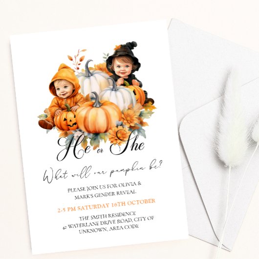 Herfst Halloween Pumpkin Baby Geslacht onthullen Kaart