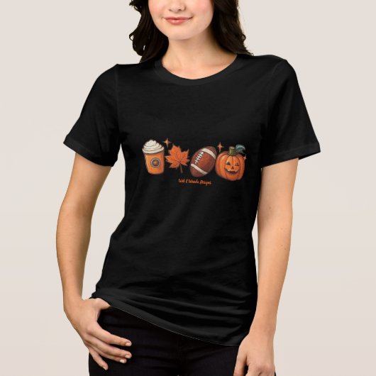 Herfst Halloween Pumpkin Latte Football Tri-Blend Shirt (Voorkant)