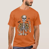Herfst Halloween Skeleton Sinaasappel T-shirt (Voorkant)