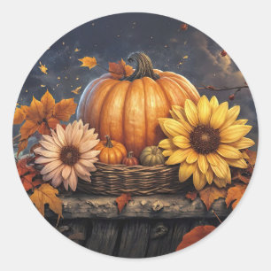 Herfst Halloween Thanksgiving Pompoen Herfstloof Ronde Sticker