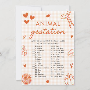Herfst Hand Drawn Animal Gestation Baby shower Gam Kaart