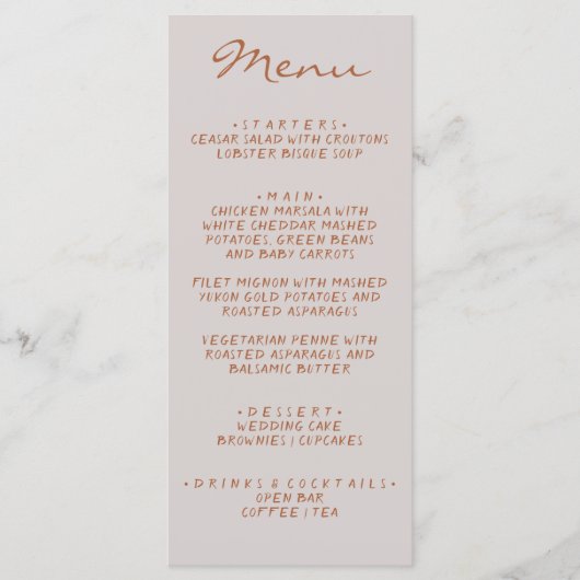 Herfst Hand Geschreven Aarde Pinstripes Bruiloft Menu (Voorkant)