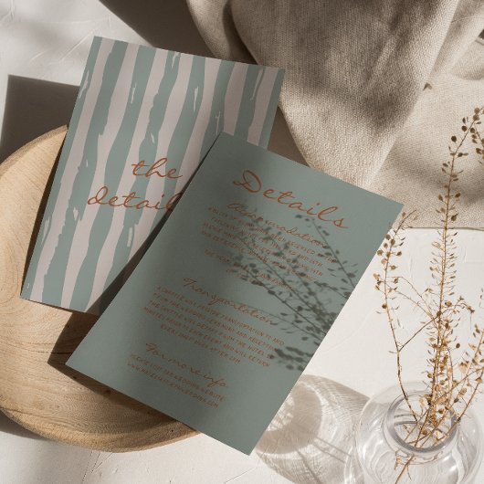 Herfst Hand geschreven pinstripes bruiloft details Informatiekaartje