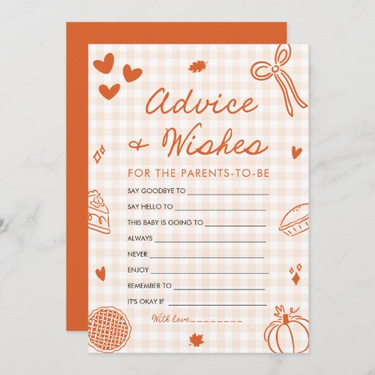 Herfst Hand Getrokken Baby shower Advies en Wensen Kaart (Voorkant / Achterkant)