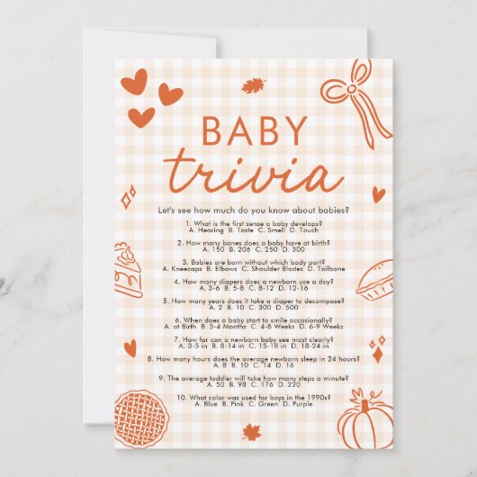 Herfst Hand getrokken Baby shower Baby Trivia spel Kaart (Voorkant)