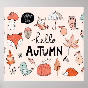 Herfst Hand getrokken, seizoensgebonden Collectie. Poster