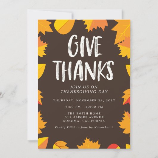 Herfst Handgeschreven Thanksgiving Party Invitatio Kaart (Voorkant)
