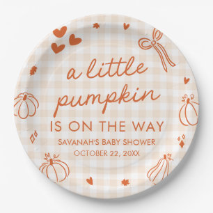 Herfst Handgetekende Kleine Pompoen Baby Shower Papieren Bordje