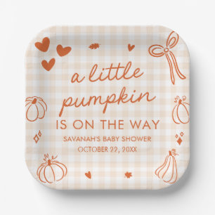 Herfst Handgetekende Kleine Pompoen Baby Shower Papieren Bordje