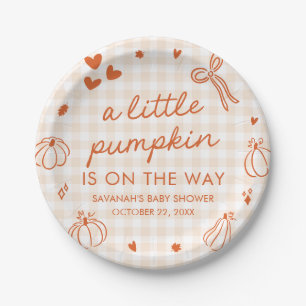 Herfst Handgetekende Kleine Pompoen Baby Shower Papieren Bordje
