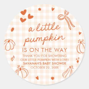 Herfst Handgetekende Kleine Pompoen Baby Shower Ronde Sticker