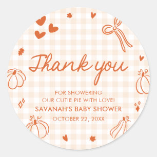 Herfst Handgetekende Kleine Pompoen Baby Shower Ronde Sticker