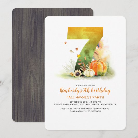 Herfst Harvest Birthday Pumpkins Invitation Kaart (Voorkant / Achterkant)