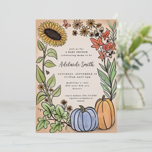 Herfst Harvest Blue Pumpkin Baby shower Kaart (Staand voorkant)