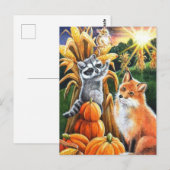 Herfst Harvest Corn Red Fox Raccoon Waterverf Art Briefkaart (Voorkant / Achterkant)