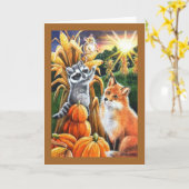 Herfst Harvest Corn Red Fox Raccoon Waterverf Art Kaart (Gele Bloem)