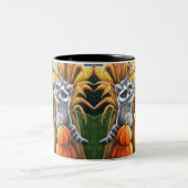 Herfst Harvest Corn Red Fox Raccoon Waterverf Art Tweekleurige Koffiemok (Center)