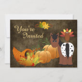 Herfst Harvest, Cute Horse and Turkey Birthday Kaart (Voorkant)