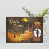 Herfst Harvest, Cute Horse and Turkey Birthday Kaart (Staand voorkant)