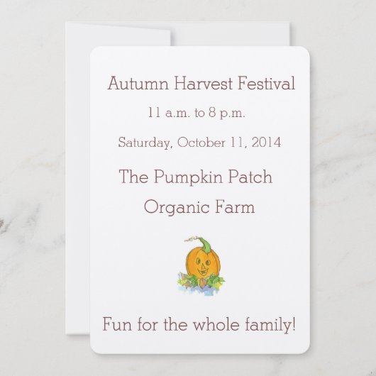 Herfst Harvest Festival Invitation Pumpkin Patch A Kaart (Achterkant)