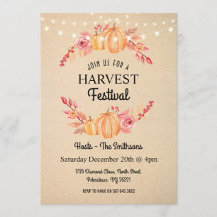 Herfst Harvest Festival Pumpkin Floral Wreath Invi Kaart