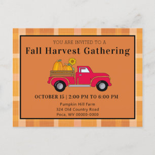Herfst Harvest Gathering Country Truck Pumpkin Uitnodiging Briefkaart