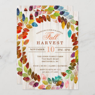 Herfst Harvest Glitter Leaves kransuitnodiging Kaart