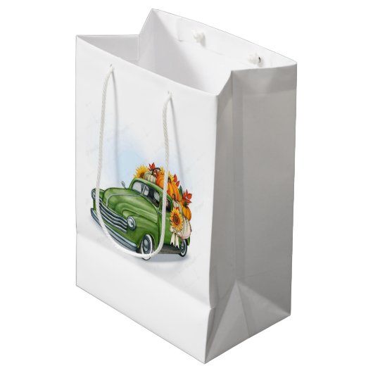 Herfst Harvest in een Green Truck Medium Cadeauzakje (Voorkant Gekanteld)