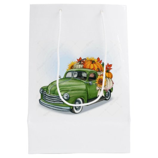 Herfst Harvest in een Green Truck Medium Cadeauzakje (Achterkant)