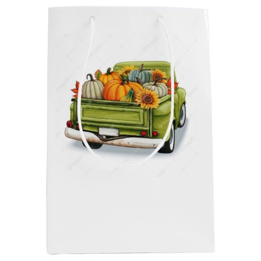 Herfst Harvest in een Green Truck Medium Cadeauzakje (Voorkant)