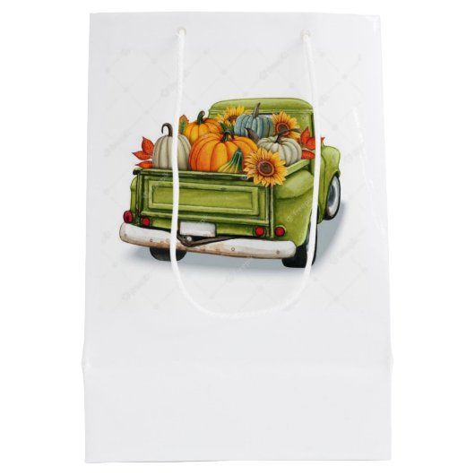 Herfst Harvest in een Green Truck Medium Cadeauzakje (Achterkant)
