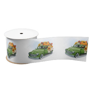 Herfst Harvest in een Green Truck Satijnen Lint