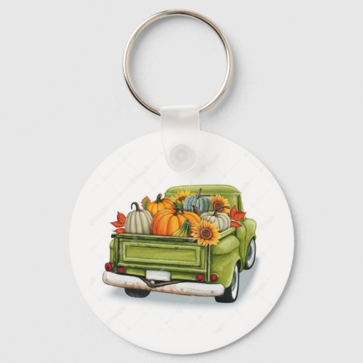 Herfst Harvest in een Green Truck Sleutelhanger (Voorkant)